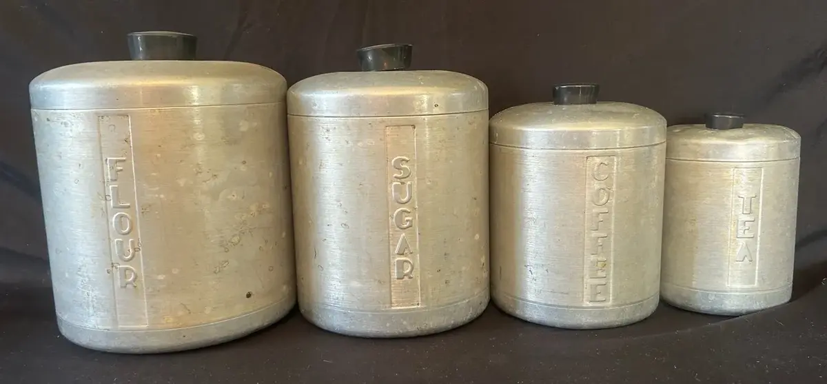 Vintage 4-Piece Aluminum Kitchen Canister Set