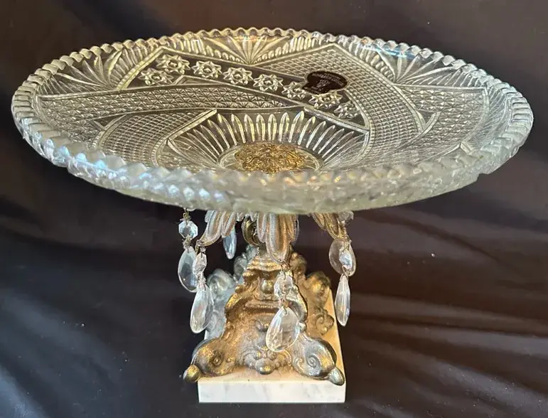 Vintage Monarch Crystal Pedestal Bowl With Marble Base