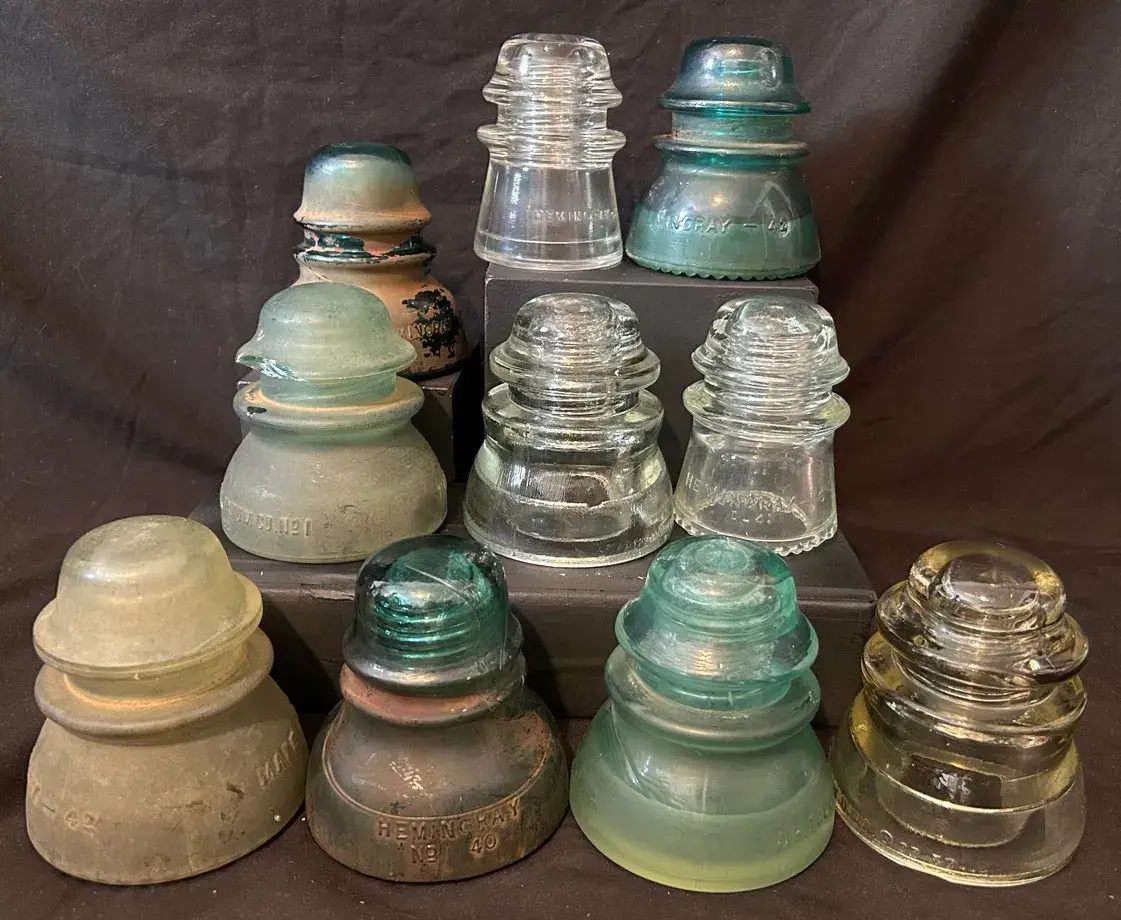10 Vintage Glass Telephone Insulators - Hemingray, Whitall Tatum & Armstrong