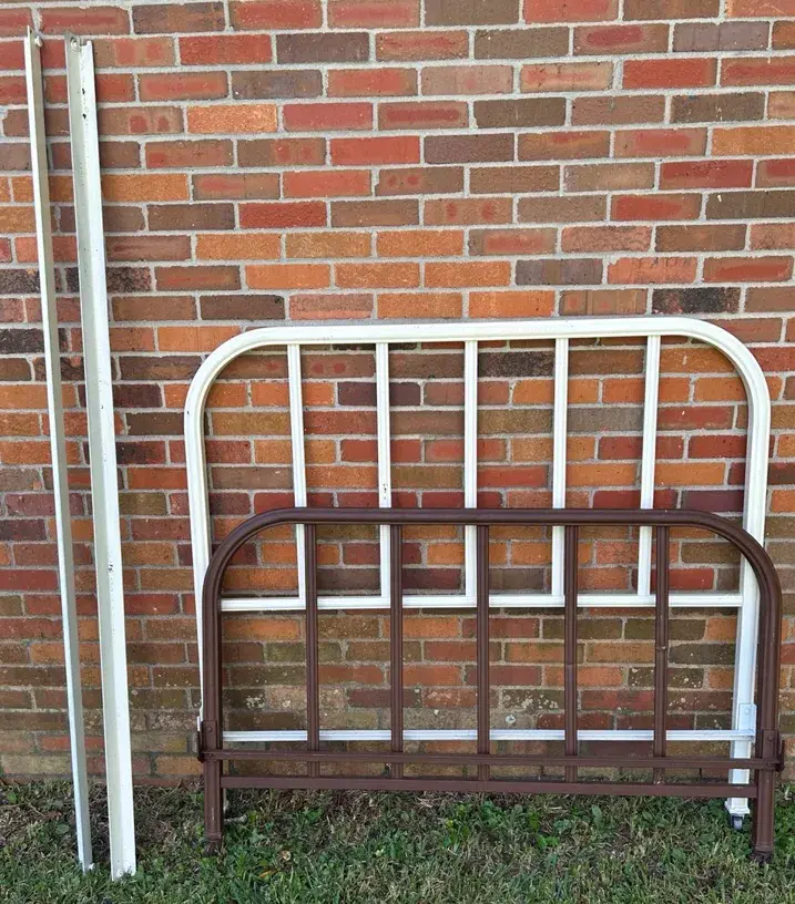 Vintage-Style Metal Twin Bed Frame on Casters