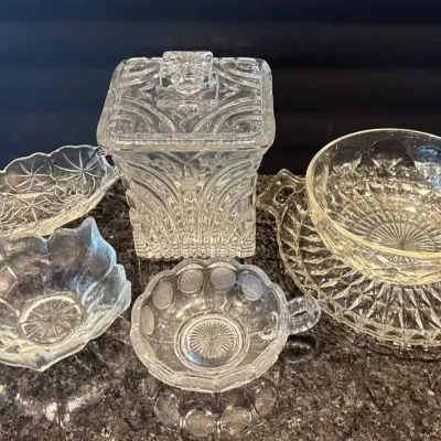Large Lidded Candy Jar, Other Glass Serving Pieces