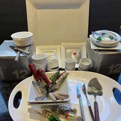 Let’s Entertain - Crate & Barrel Appetizer Plates, Cheese Knives