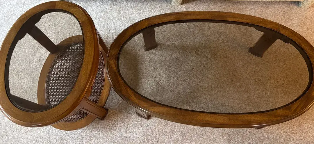 Wood And Glass Coffee Table And Side Table