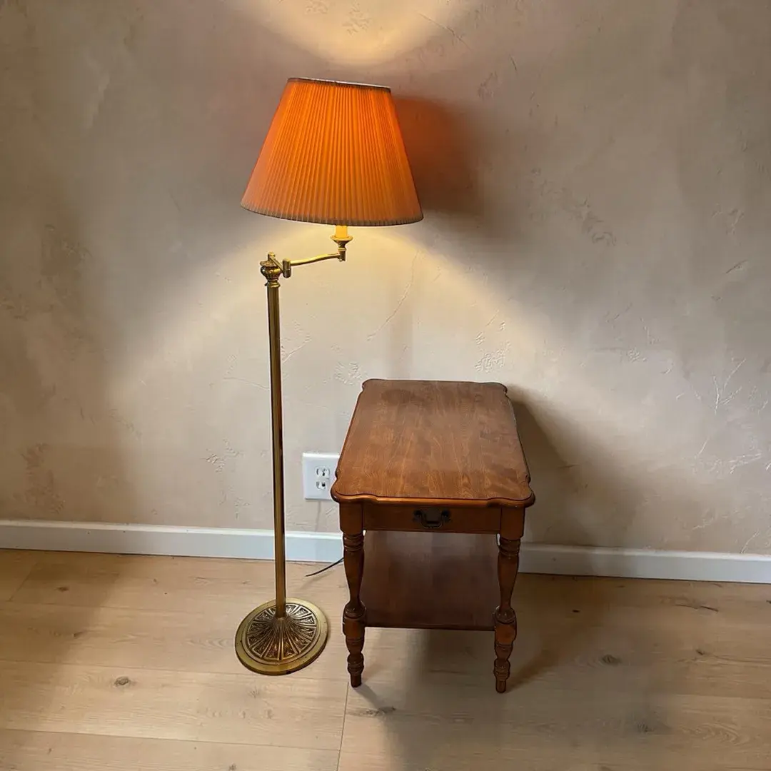 Ethan Allen Side Table And Brass Swing Arm Floor Lamp