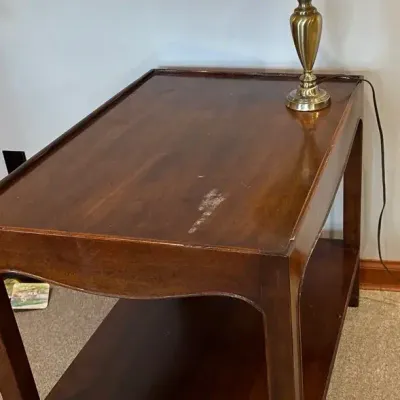 Wood Side Table And Brass Table Lamp