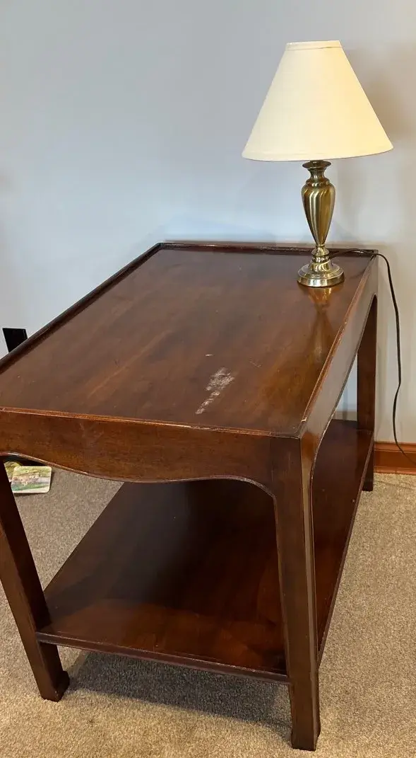 Wood Side Table And Brass Table Lamp