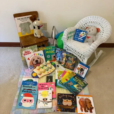 Child's Wicker Rocker & Wood Chair, Books & More