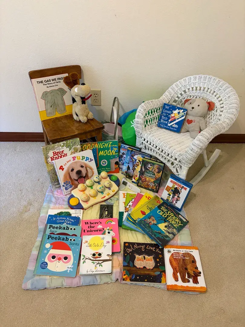 Child's Wicker Rocker & Wood Chair, Books & More