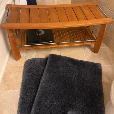 Modern Teak Shower Bench 42”x18.75”x17” w/ Storage Shelf | Spa Bathroom Bench Seating & More 