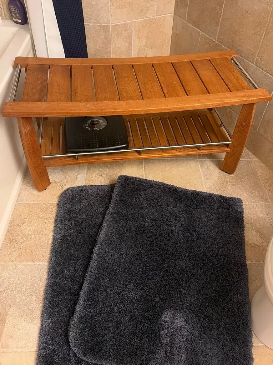 Modern Teak Shower Bench 42”x18.75”x17” w/ Storage Shelf | Spa Bathroom Bench Seating & More 