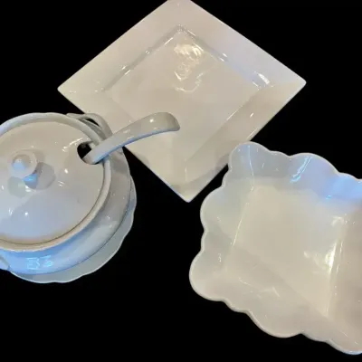 White Ceramic Tureen & Serving Dishes