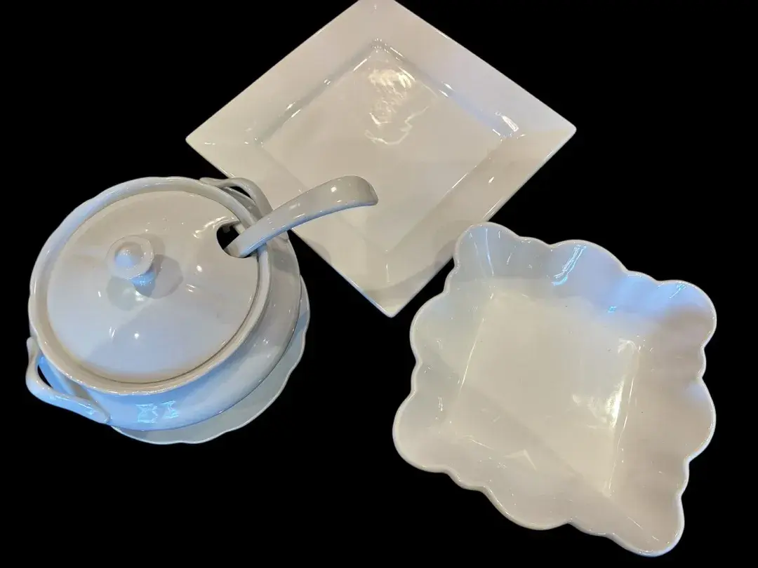 White Ceramic Tureen & Serving Dishes