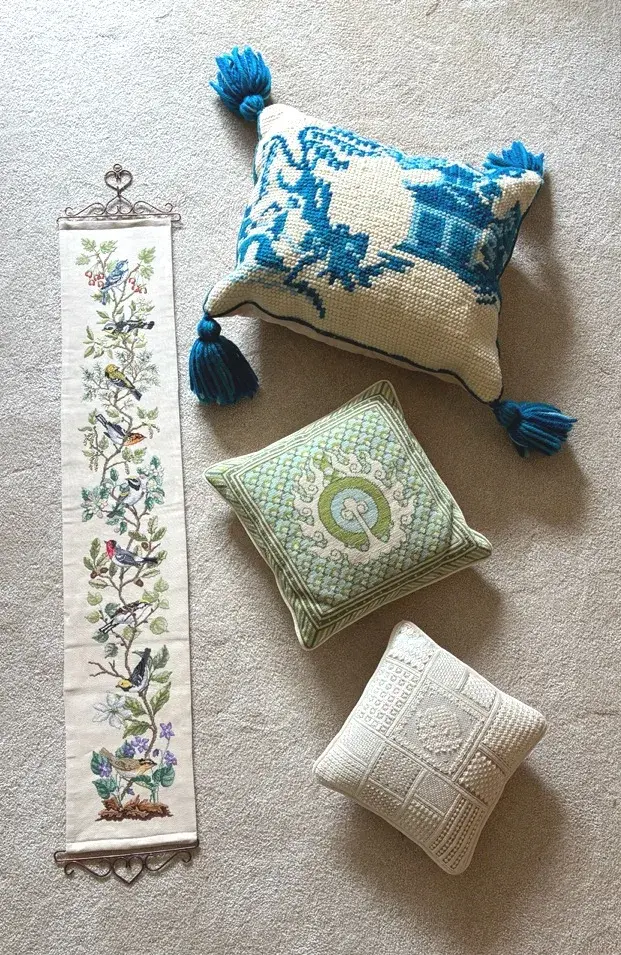 Needlepoint Pillows And Wall Hanging 