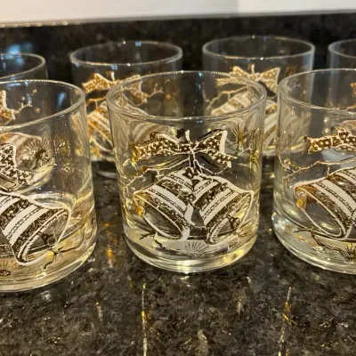 Vintage Gold Bell Holiday Glassware