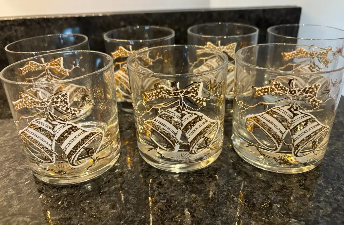 Vintage Gold Bell Holiday Glassware