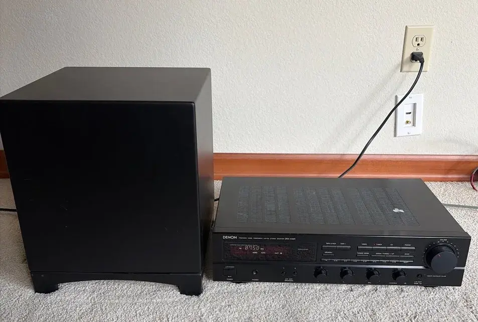 Denon DRA-435R Stereo Receiver & MartinLogan Dynamo Powered Subwoofer Audio Bundle Powers On 