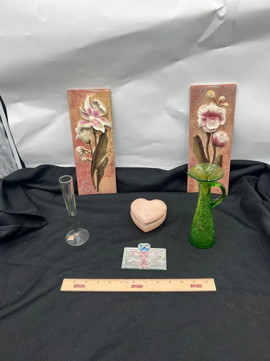 Vintage Lot of Ceramic, Pink Alabaster, and Uranium Glass