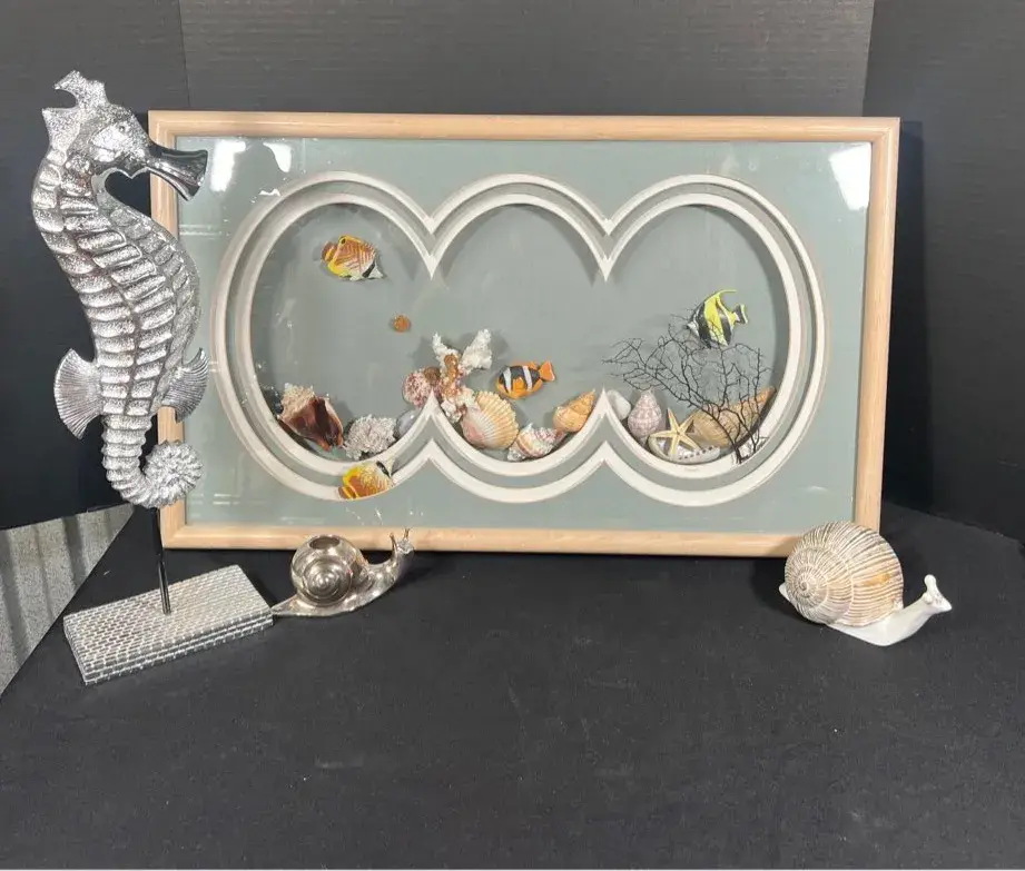 Framed Ocean Scene with Silver Decor