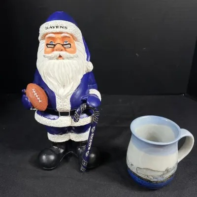 Baltimore Ravens NFL 11” Santa and Mug From Japan 