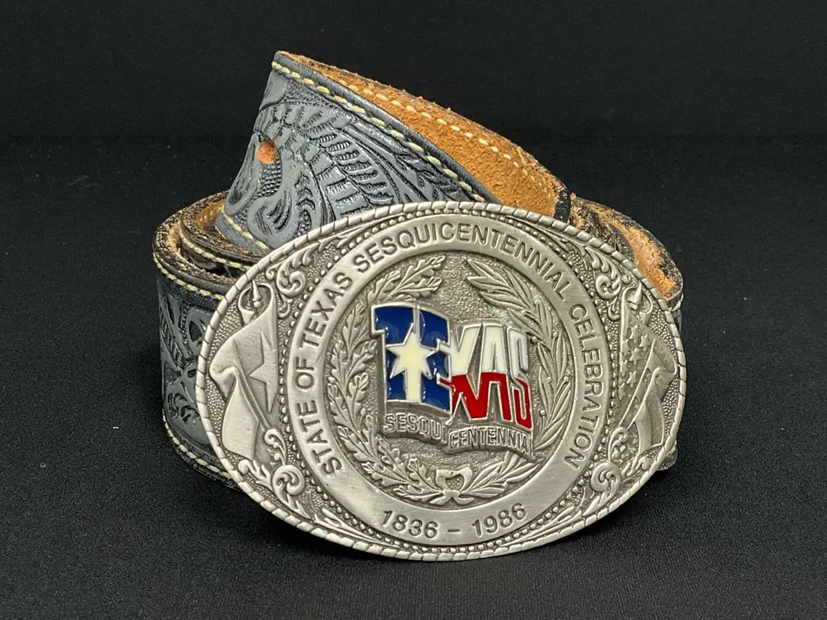Texas Sesquicentennial Belt Buckle & Leather Belt