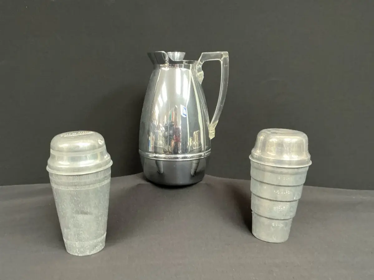 Mid-century Carafe And Ovaltine Shakers