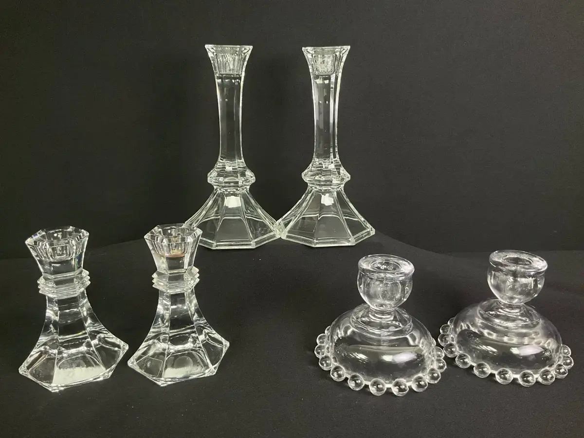 Crystal And Glass Candlestick Holders Set Of 3
