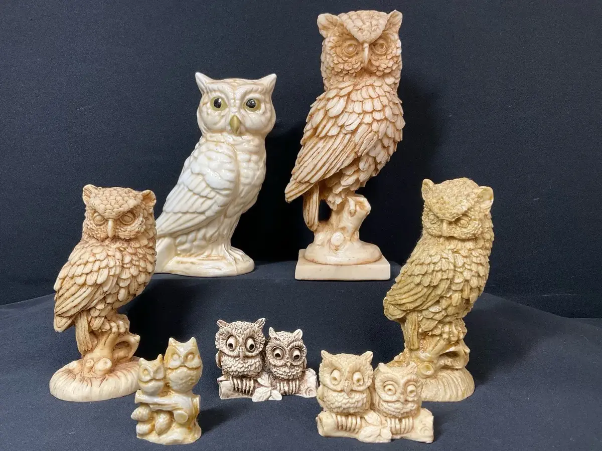Resin & Marble Owl Sculptures 