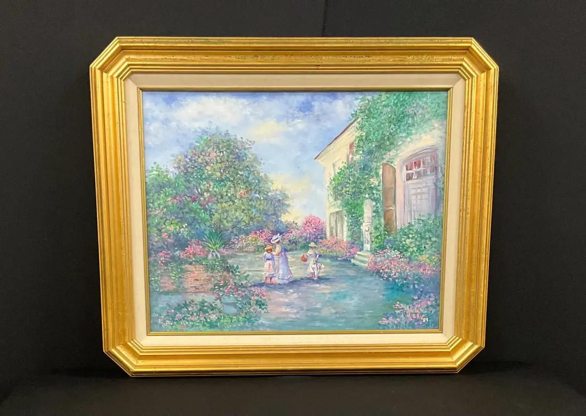 Impressionist Painting / Woman & Child In Garden