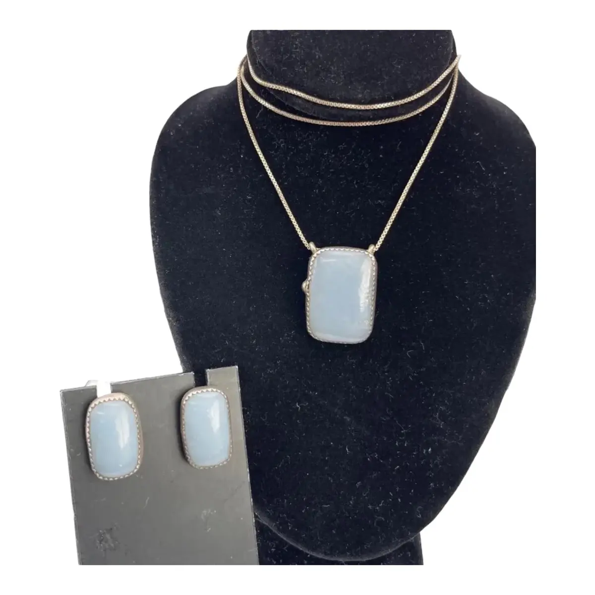Morganite Chalcedony Ellensburg Blue Cabochan Necklace & Screw Back Earrings
