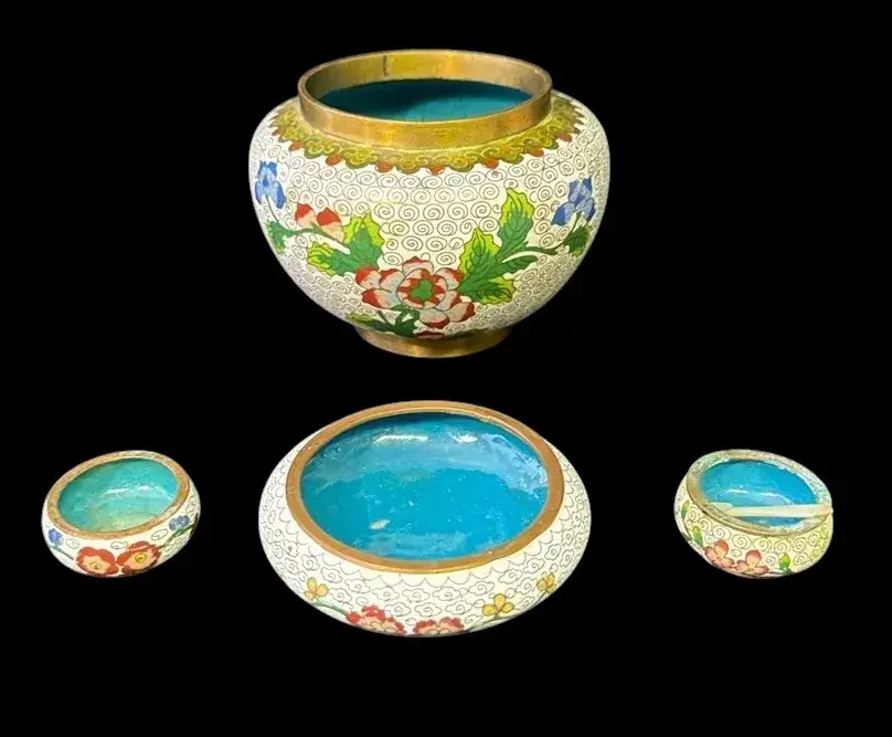 Vintage Chinese Cloisonne Bowl Lot * Large 3.25” * Medium 3” * Small 1.5” *