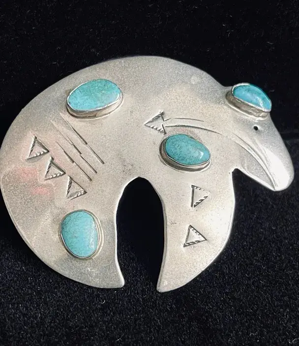 Large Custom Design Sterling Silver Pin With Gorgeous Tyronne Turquoise  * 21.26g TW * 
