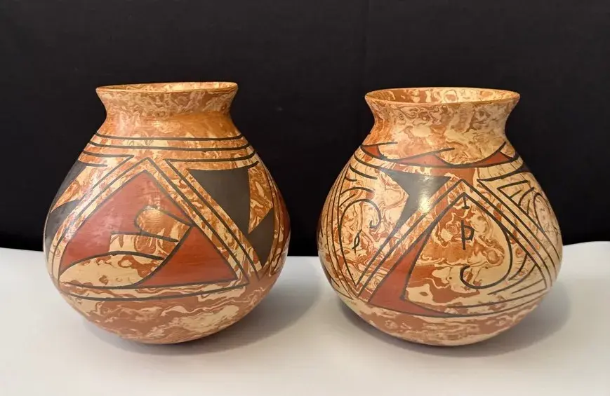 2 Casa Grande Handmade Mexican Marbled Round Jars  * 7” *