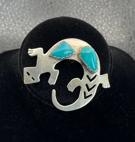 2” Large Sterling Silver Lizard With Tyronne Turquoise * Custom Designed By Our Client