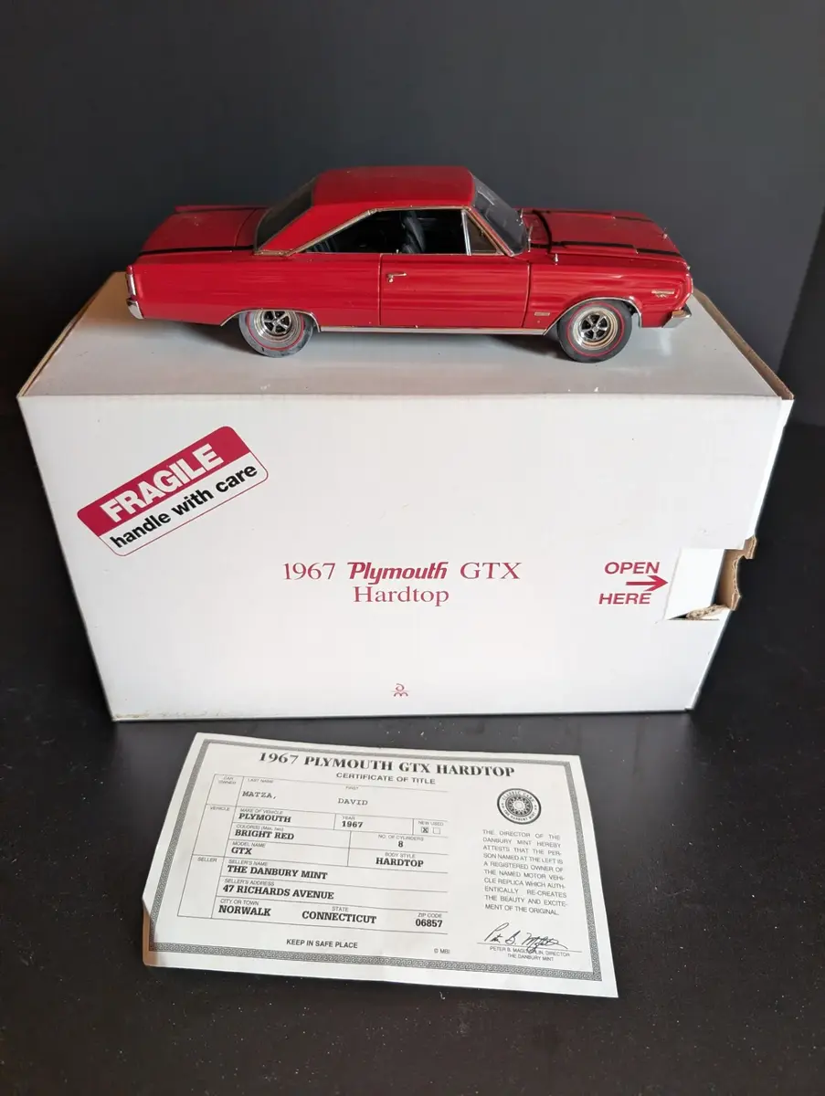 Danbury Mint 1967 Plymouth GTX Hardtop Die-Cast Model with Box & Certificate