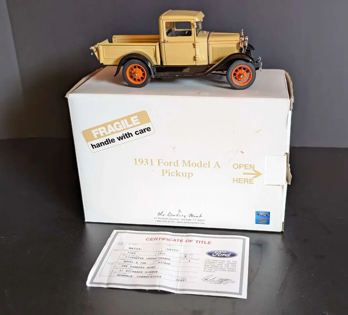 Danbury Mint 1931 Ford Model A Pickup Die-Cast with Box & Certificate