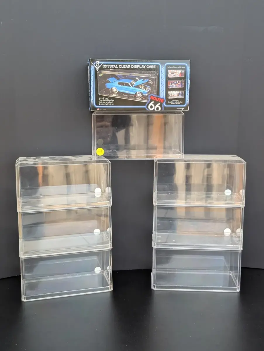 8 Small Acrylic 1:24 Scale Model Car Display Cases with Mirror Bases