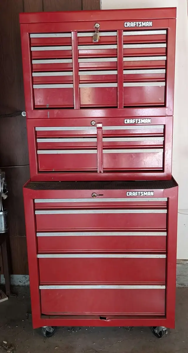 Craftsman 2-Piece Rolling Tool Chest & Top Cabinet with Large Assortment of Automotive Tools