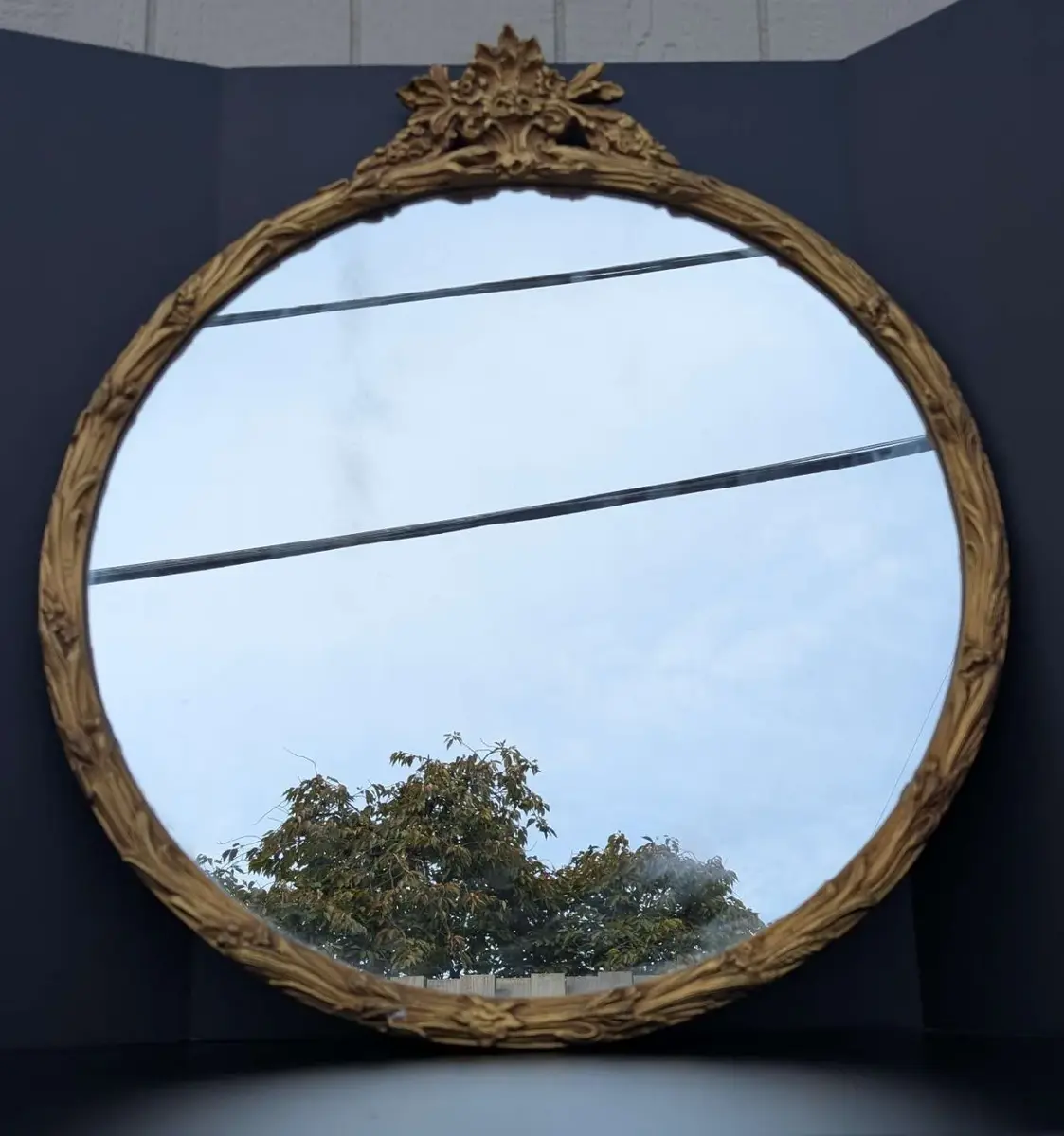 French Revival Style Round Gilt Floral Mirror – 31.5"
