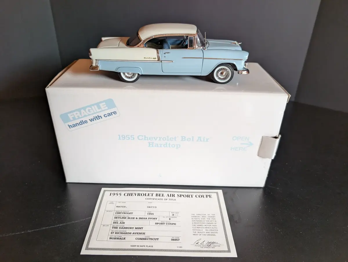 Danbury Mint 1955 Chevrolet Bel Air Sport Coupe Die-Cast Model with Box & Certificate