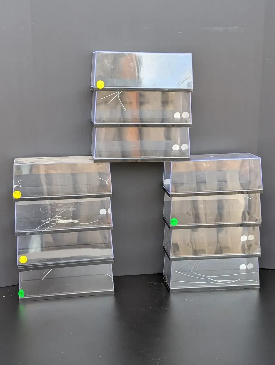 11 Small Clear Diecast Model Car Display Cases with Black Bases A
