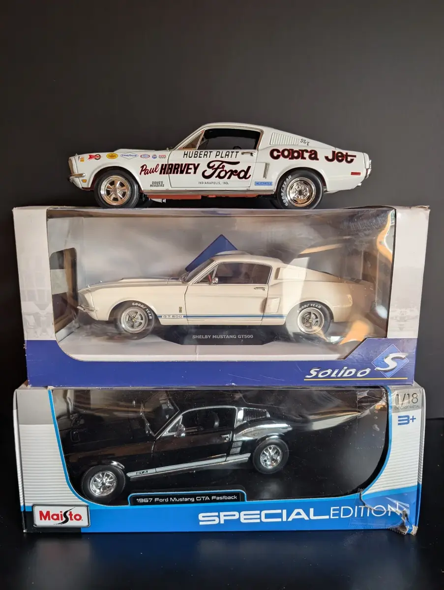 3-Piece 1:18 Ford Mustang Die-Cast Collection – Solido, Auto World & Maisto