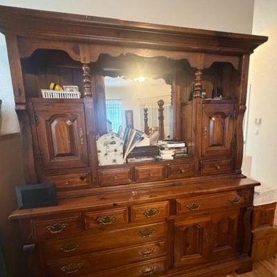 Over sized Queen bedroom set dresser with hutch 2 of 3