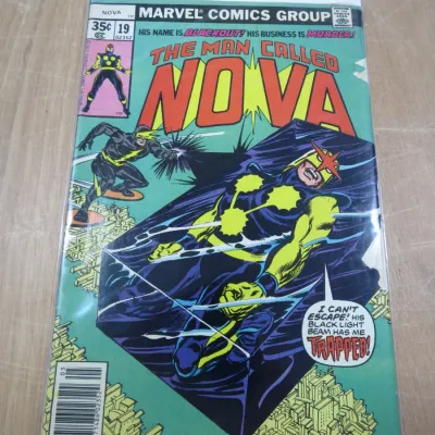 Sale Photo Thumbnail #14: Marvel Comics Group "The Man Called Nova" issue #19, May 1978, featuring Blackout, in a protective plastic sleeve.