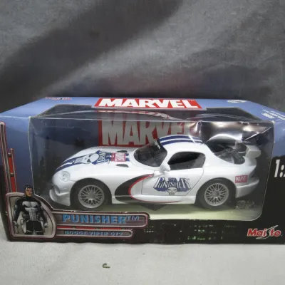 Sale Photo Thumbnail #11: Maisto 1:24 scale die-cast Marvel Punisher Dodge Viper GT2, new in its original window box packaging.