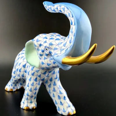 Herend Hand Painted Porcelain Blue Elephant 