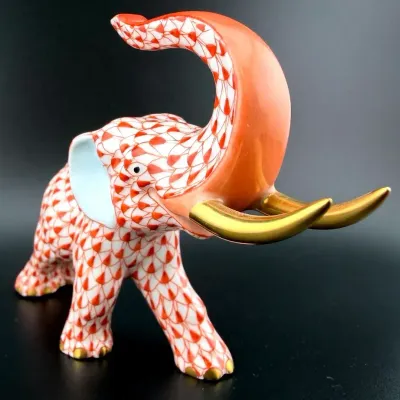 Herend Hand Painted Porcelain Orange Elephant 