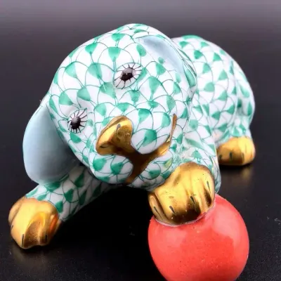 Herend Hand Painted Porcelain Green Dog 