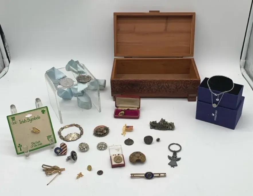 Swarovski Bracelet in Box and Vintage Pin Assortment