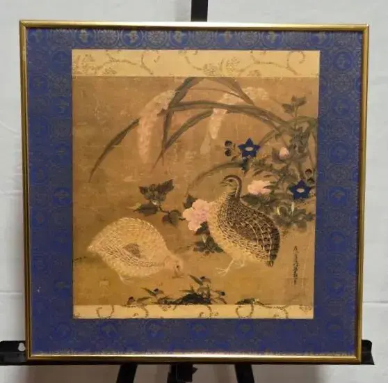Tosa Mitsuoki "Quails and Flowers" Art Piece