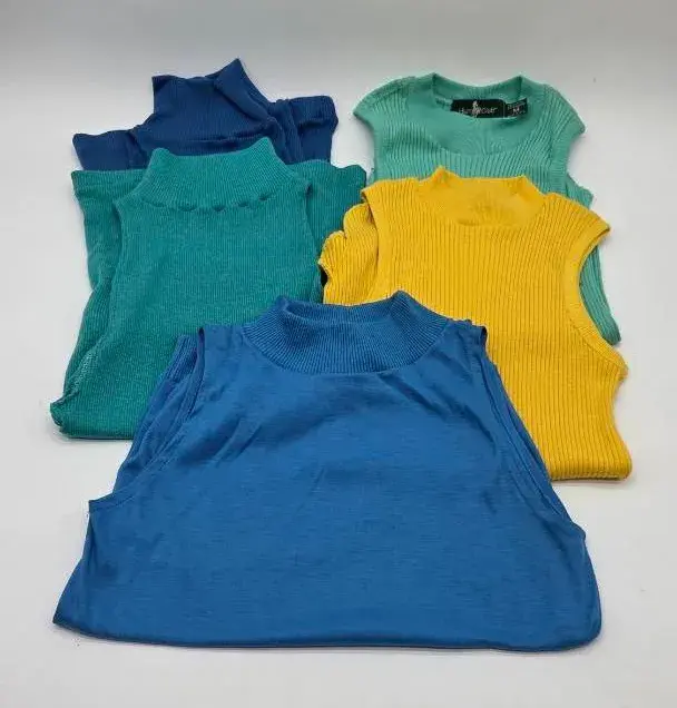 (5) Colorful Mock Neck Sleeveless Tops